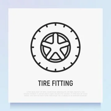 Tire fitting thin line icon. Logo for garage or car service. Stock Illustration