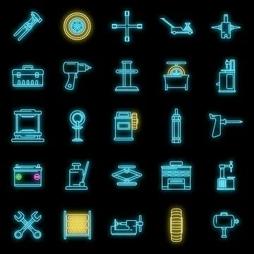 Tire fitting tool icons set vector neon イラスト素材