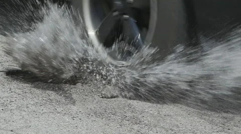 Tire Hits Pothole Puddle Slow Motion Stock Footage
