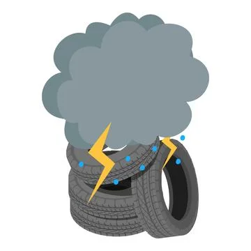 Tire junkyard icon isometric vector. Old worn car tire and storm cloud with rain Stock Illustration