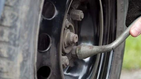 Tire Maintenance A StepbyStep Guide for Changing a Wheel Using a Wrench and Stock Footage 308967584