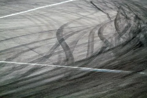 Tire marks on road track Stock Photos