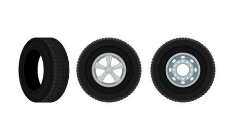 Tire or Tyre as Ring-shaped Component of Wheel Rim Vector Set Stock Illustration