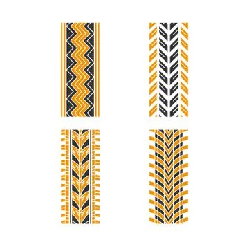 Tire patterns black and yellow RGB color icons set. Detailed automobile, moto Stock Illustration