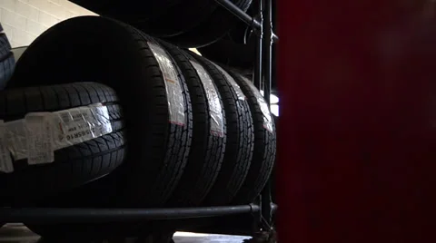 Tire Rack. Sliding shot Stock Footage 35089972