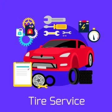 Tire Service Automobile Flat Concept Stock Illustration