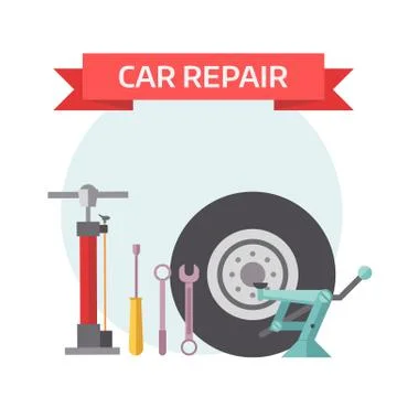Tire service mechanic elements design concept flat vector Stock Illustration