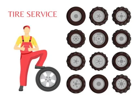 Tire Service Poster Worker Vector Illustration Stock Illustration