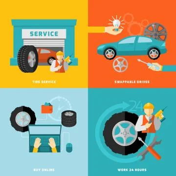 Tire Service Set Ilustración de archivo