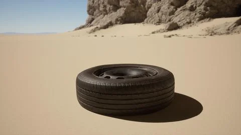 A tire sitting on top of a sandy beach Stock Illustration