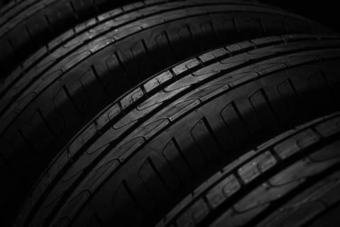 Tire stack background. Selective focus. Stock Photos