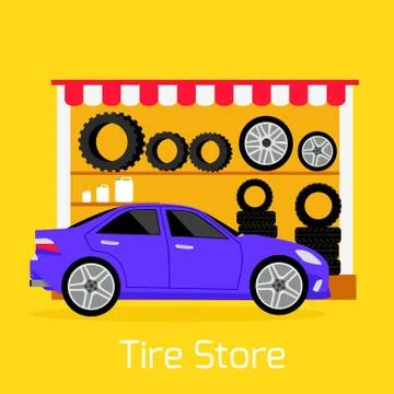 Tire Store Automobile Flat Concept Stock Illustration