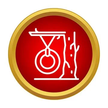 Tire swing hanging from a tree branch icon Stock Illustration