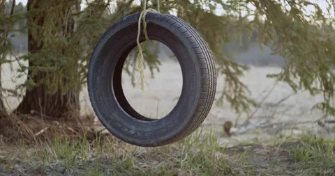 Tire swing swinging from tree Stock Footage 188668556