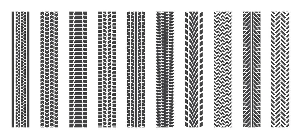 Tire track. Wheel tread pattern, car truck or tractor brand of motorcycle or  Stock Illustration