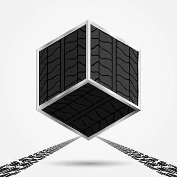 Tire tracks in cube Stock Illustration