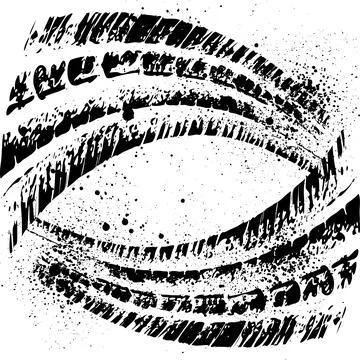 Tire tracks pattern with ink splatter grunge background. The car's wheels p.. 스톡 일러스트