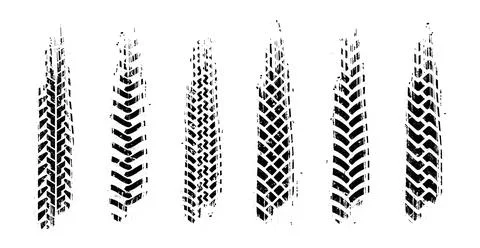 Tire tracks patterns. Vector set of grunge automotive tread imprint. Stock Illustration