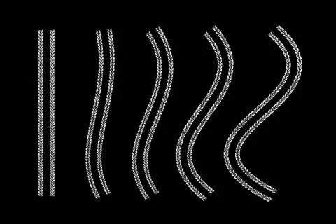 Tire tracks vector set design elements with varying degrees of curvature. Stock Illustration