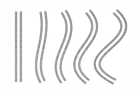 Tire tracks vector set design elements with varying degrees of curvature. Stock Illustration