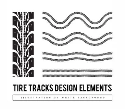 Tire tracks vector set design elements with varying degrees of curvature. Stock Illustration