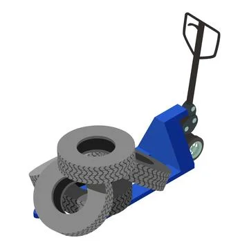 Tire transportation icon isometric vector. Automobile tire on hand forklift icon Stock Illustration