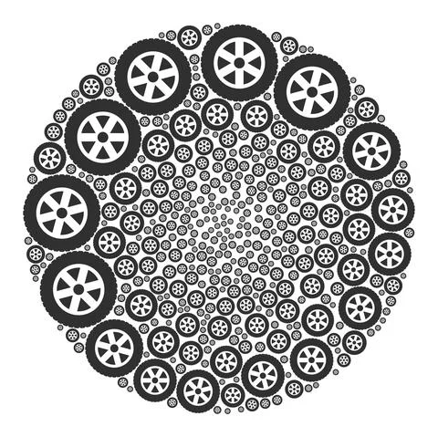 Tire Wheel Icon Spheric Bubble Collage Illustrazione stock