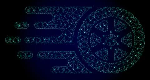 Tire Wheel Polygonal Frame Vector Mesh with Fast Motion Effect Illustrazione stock