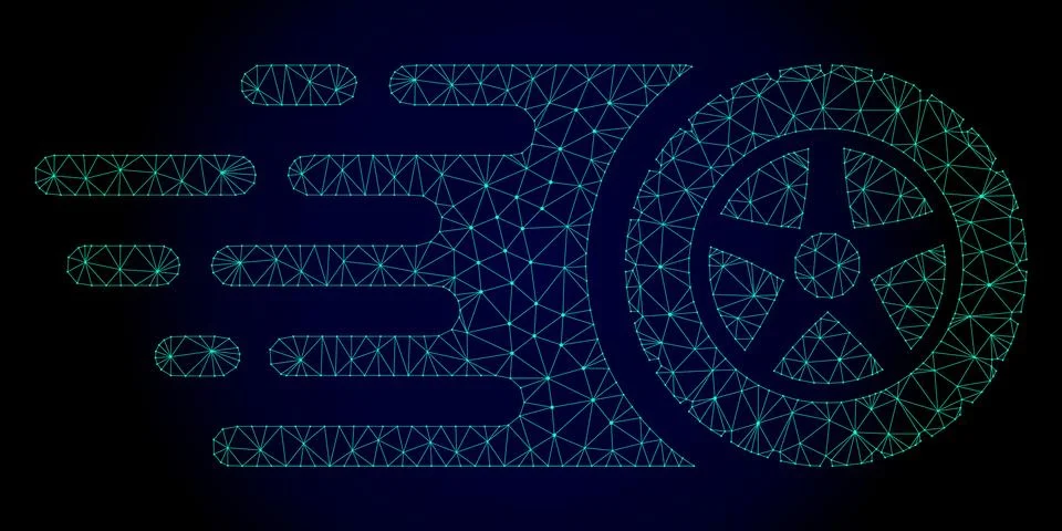 Tire Wheel Polygonal Frame Vector Mesh with Fast Motion Effect Illustrazione stock