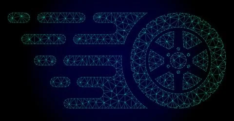 Tire Wheel Polygonal Frame Vector Mesh with Fast Motion Effect Illustrazione stock