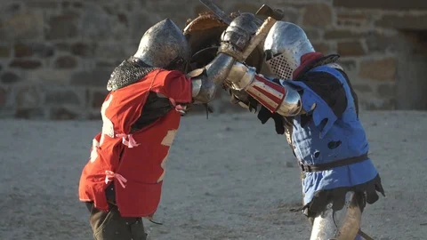Tired action of two warriors in the clinch slow motion Stock Footage 100149405