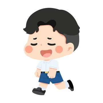 Tired Boy in School Uniform Walking Slowly Stock Illustration