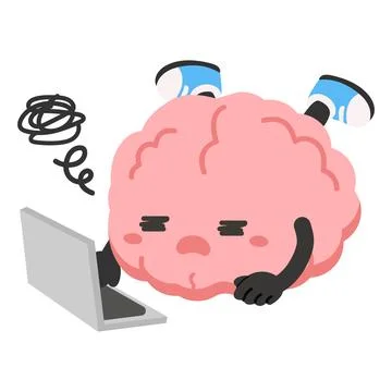 Tired Brain Working on Laptop Computer Stock Illustration