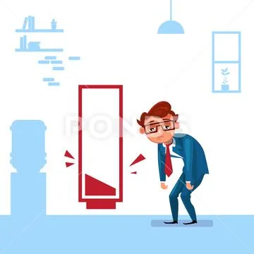 Tired Business Man Over Empty Red Battery Background Stock Illustration