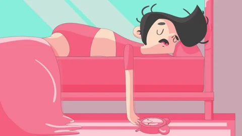 Tired Character Sleeping in Bed Видео 307512280