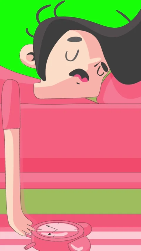 Tired Character Sleeping in Bed Vertical Green SCreen Video stock 307512288