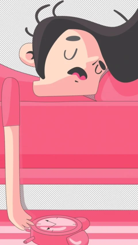 Tired Character Sleeping in Bed Vertical Alpha Stock Footage 307512355