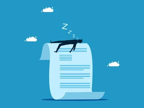 Tired from checking documents. Businessman sleeping on document paper Stock Illustration