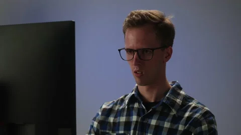 Tired computer programmer close-up, developing new application. Digital software Stock Footage 220895334