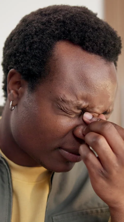 Tired, creative and man in office with headache, exhausted and overwork pressure Stock Footage 346772966