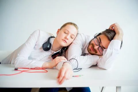 Tired customer service agents Stock Photos
