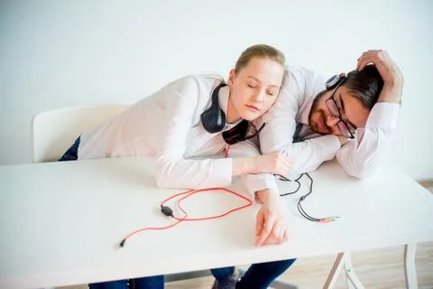 Tired customer service agents Stock Photos