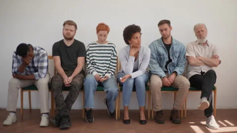 Tired diverse multiethnic and different ages candidates for vacancy sitting on Stock Footage 246007628