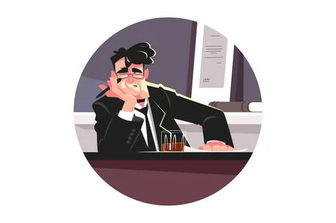 Tired editor man in office Stock Illustration