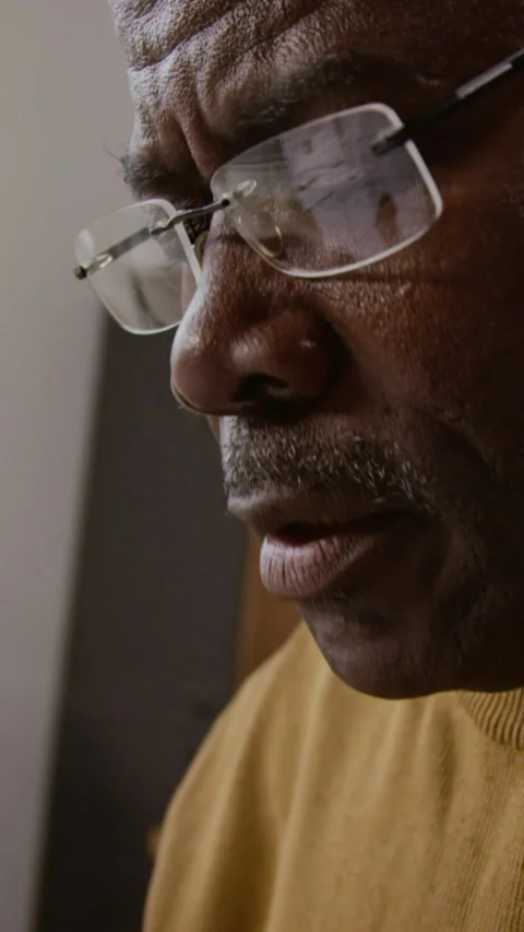 Tired Elderly Man Taking Off Glasses and Suffering From Headache Vertical Stock Footage 327685675