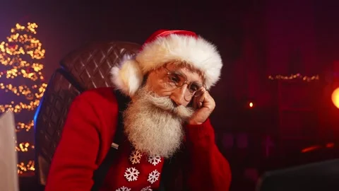 Tired exhausted late night worker santa claus work laptop Stock Footage 159668908