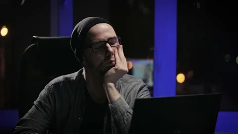 A tired freelancer faced a problem while working on a project. Stock Footage 174867574