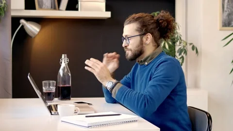 Tired freelancer using laptop. Stock Footage 141378567