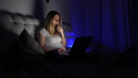Tired girl in front of computer Stock Footage 105894224