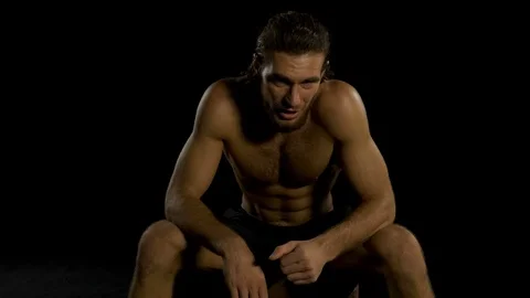 Tired man after training. Video stock 85857214